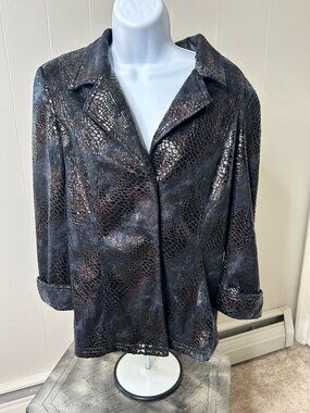 Multiples Black and Blue animal print jacket size Med.  NWT
